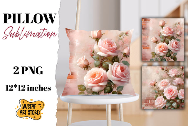 Rose gold pillow sublimation. 2 flowers pillow design Sublimation Yustaf Art Store 