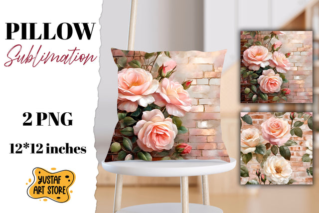 Rose gold pillow sublimation. 2 flowers pillow design Sublimation Yustaf Art Store 