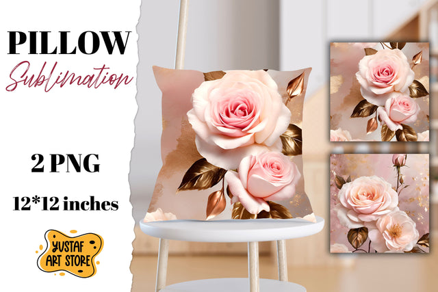 Rose gold pillow sublimation. 2 flowers pillow design Sublimation Yustaf Art Store 