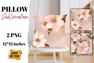 Rose gold pillow sublimation. 2 flowers pillow design Sublimation Yustaf Art Store 