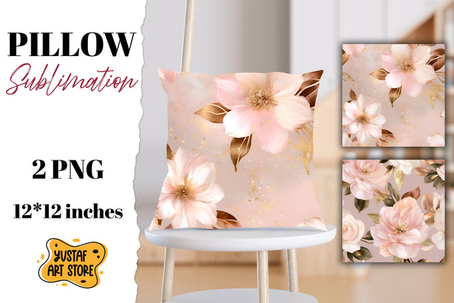 Rose gold pillow sublimation. 2 flowers pillow design Sublimation Yustaf Art Store 