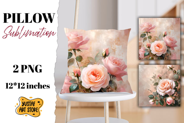Rose gold pillow sublimation. 2 flowers pillow design Sublimation Yustaf Art Store 