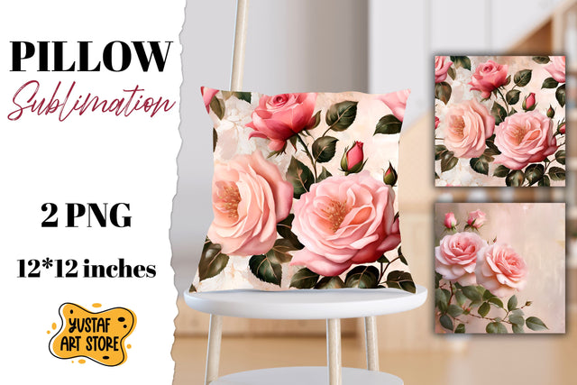 Rose gold pillow sublimation. 2 flowers pillow design Sublimation Yustaf Art Store 