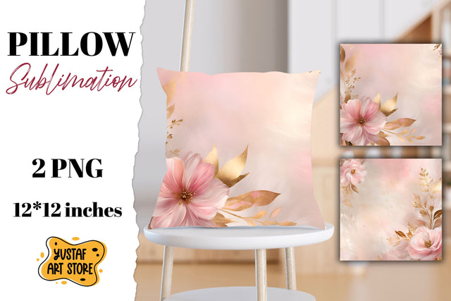 Rose gold pillow sublimation. 2 flowers pillow design Sublimation Yustaf Art Store 