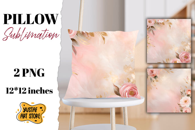 Rose gold pillow sublimation. 2 flowers pillow design Sublimation Yustaf Art Store 