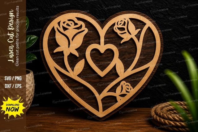 Rose Heart Frame Laser Cut Svg Design SVG Regulrcrative 