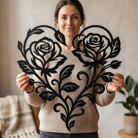 Rose Heart Metal Wall Art SVG | Floral Heart DXF for Plasma CNC | Romantic Rose Cut File | Garden Wall Decor Laser Cut Svg SVG HappyDesignStudio 