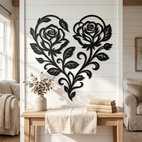 Rose Heart Metal Wall Art SVG | Floral Heart DXF for Plasma CNC | Romantic Rose Cut File | Garden Wall Decor Laser Cut Svg SVG HappyDesignStudio 