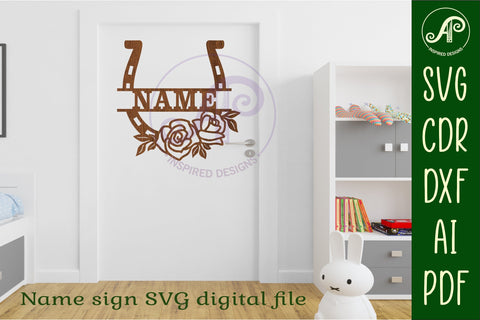 Rose horse shoe name sign svg laser cut file SVG APInspireddesigns 