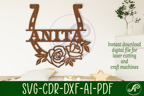 Rose horse shoe name sign svg laser cut file SVG APInspireddesigns 