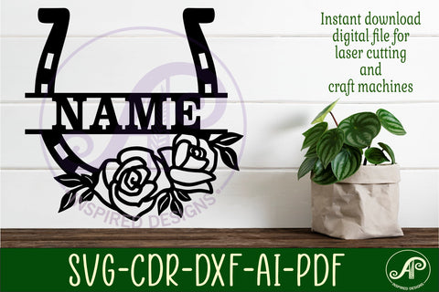 Rose horse shoe name sign svg laser cut file SVG APInspireddesigns 