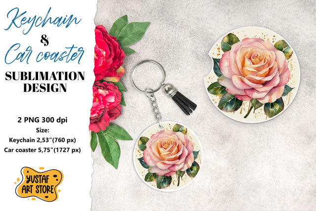 Rose Keychain. Rose coaster sublimation. Sublimation Yustaf Art Store 