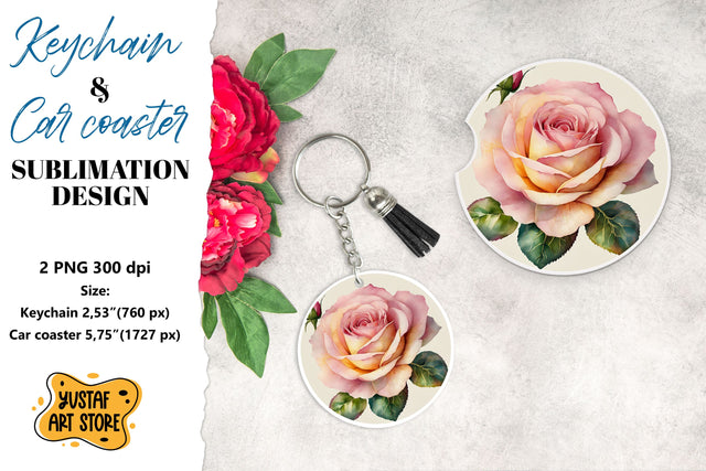 Rose Keychain. Rose coaster sublimation. Sublimation Yustaf Art Store 