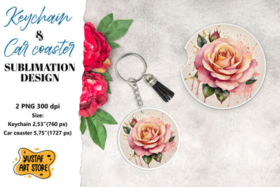 Rose Keychain. Rose coaster sublimation. Sublimation Yustaf Art Store 