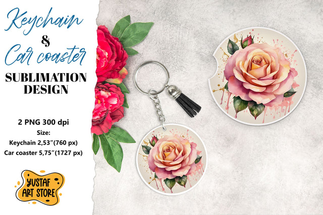 Rose Keychain. Rose coaster sublimation. Sublimation Yustaf Art Store 