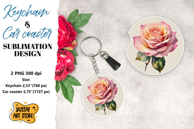 Rose Keychain. Rose coaster sublimation. Sublimation Yustaf Art Store 