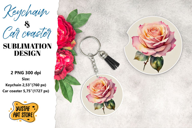 Rose Keychain. Rose coaster sublimation. Sublimation Yustaf Art Store 