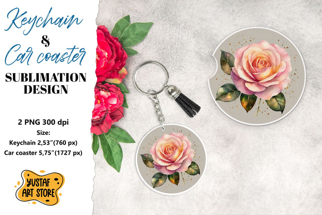 Rose Keychain. Rose coaster sublimation. Sublimation Yustaf Art Store 