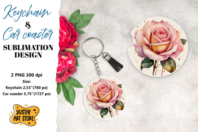 Rose Keychain. Rose coaster sublimation. Sublimation Yustaf Art Store 