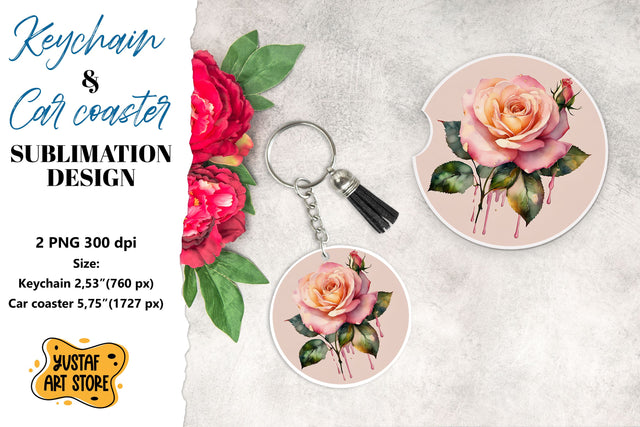 Rose Keychain. Rose coaster sublimation. Sublimation Yustaf Art Store 
