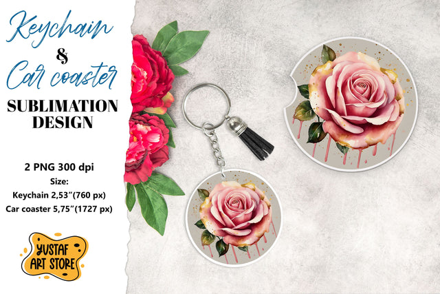 Rose Keychain. Rose coaster sublimation. Sublimation Yustaf Art Store 