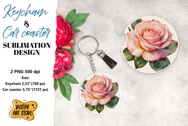 Rose Keychain. Rose coaster sublimation. Sublimation Yustaf Art Store 