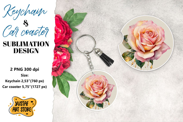 Rose Keychain. Rose coaster sublimation. Sublimation Yustaf Art Store 