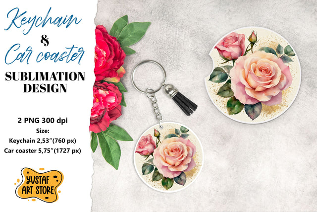Rose Keychain. Rose coaster sublimation. Sublimation Yustaf Art Store 