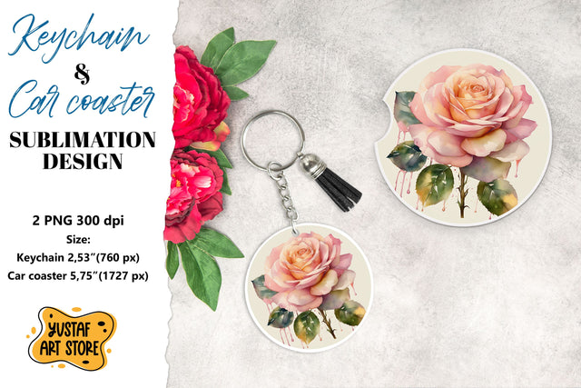 Rose Keychain. Rose coaster sublimation. Sublimation Yustaf Art Store 