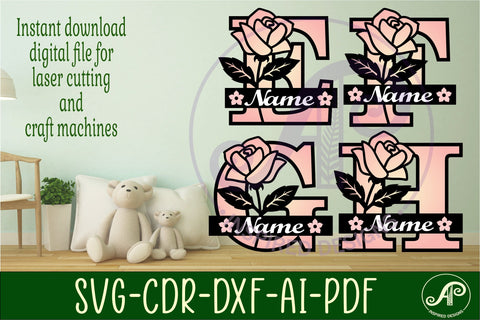 Rose monogram letter bundle Name signs SVG SVG APInspireddesigns 