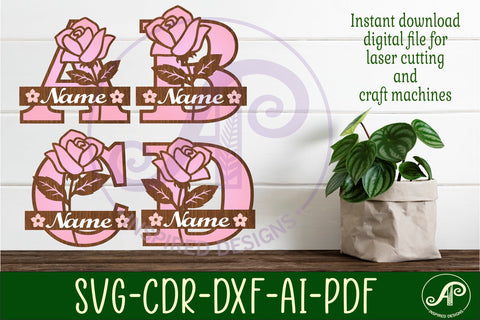 Rose monogram letter bundle Name signs SVG SVG APInspireddesigns 