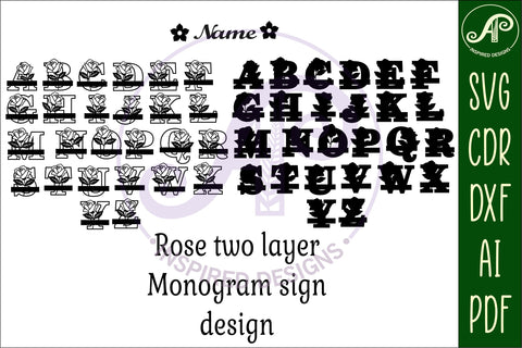 Rose monogram letter bundle Name signs SVG SVG APInspireddesigns 