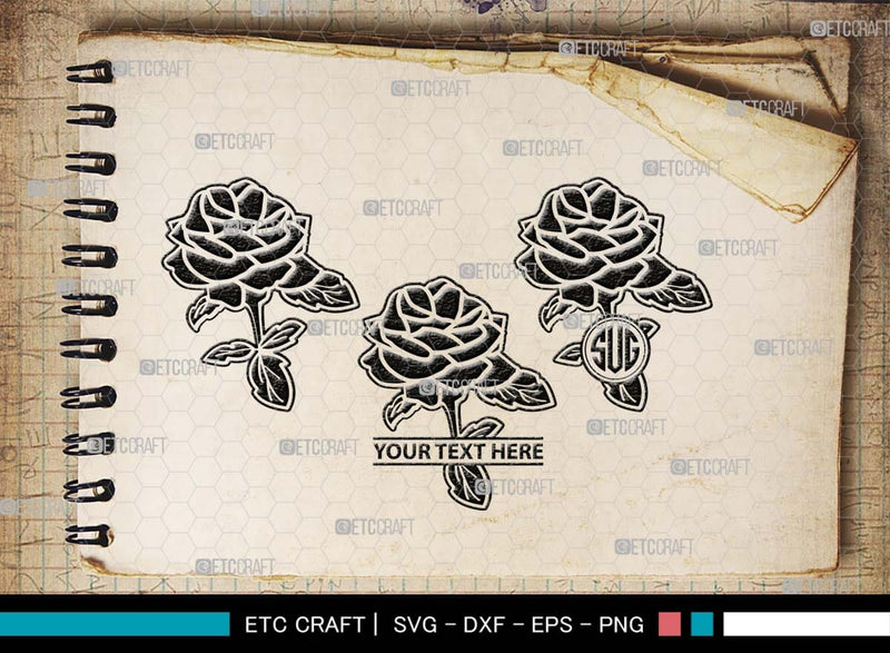 Rose Monogram, Rose Silhouette, Rose SVG, Flower Svg, Floral Svg ...