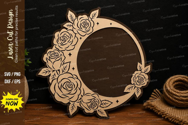 Rose Moon Wreath Laser Cut SVG File SVG Regulrcrative 