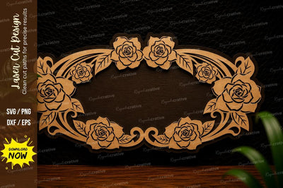 Rose Oval Frame Laser Cut SVG Design SVG Regulrcrative 