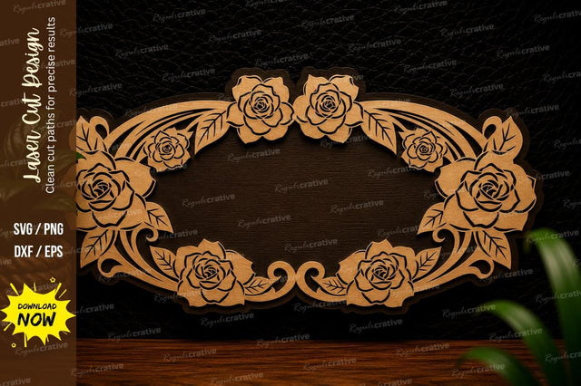 Rose Oval Frame Laser Cut SVG Design SVG Regulrcrative 