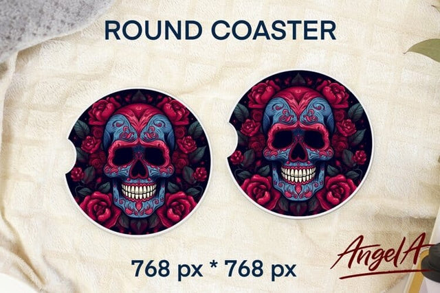 Rose Sugar Skull PNG / Halloween round coaster sublimation Sublimation Angelina Semenova 