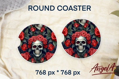 Rose Sugar Skull PNG / Halloween sublimation round coaster Sublimation Angelina Semenova 