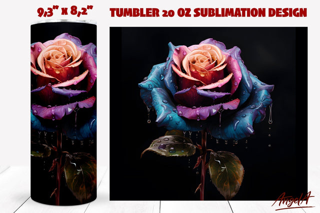 Rose tumbler wrap sublimation / 3d blue flower rose png Sublimation Angelina Semenova 