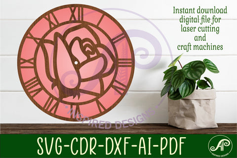 Rose wall clock laser cut files, SVG file. vector SVG APInspireddesigns 