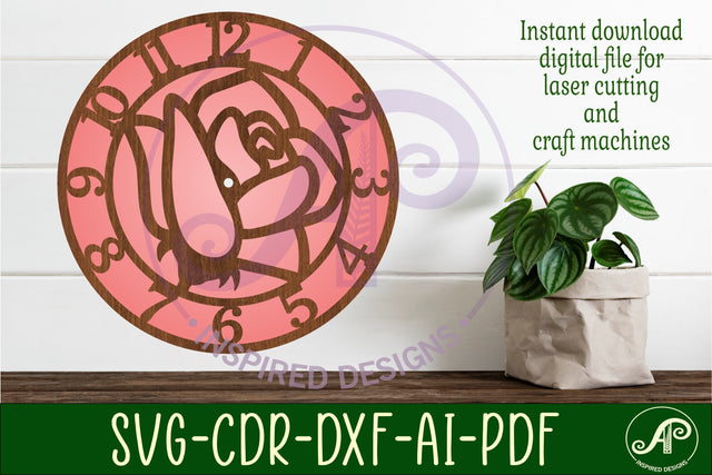 Rose wall clock laser cut files, SVG file. vector SVG APInspireddesigns 