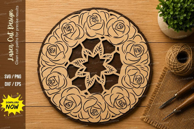 Rose Wreath Mandala Laser Cut SVG Design SVG Regulrcrative 