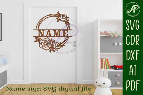Rose wreath name sign svg laser cut SVG APInspireddesigns 