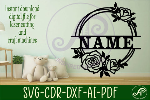 Rose wreath name sign svg laser cut SVG APInspireddesigns 