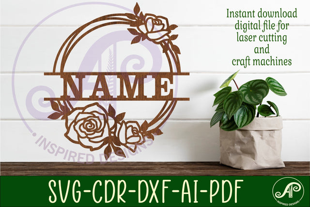Rose wreath name sign svg laser cut SVG APInspireddesigns 