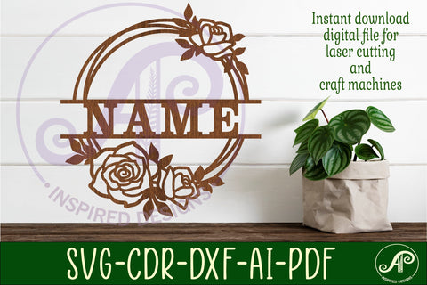 Rose wreath name sign svg laser cut SVG APInspireddesigns 