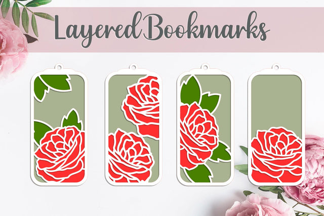 Roses bookmarks set svg, Layered flowers gift tags paper cut SVG AnastasiyaArtDesign 