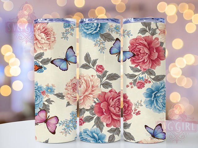 Roses & Butterflies Watercolor 20oz Tumbler, Roses and Butterflies Design, 20oz Sublimation, Floral Drinkware, Custom Butterfly Cup, Artistic Tumbler Wrap, Gift for Her Sublimation SvggirlplusArt 