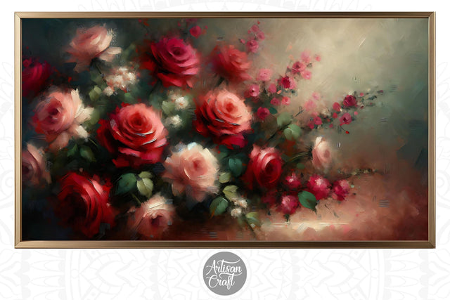 Roses Frame TV art, bouquet of red roses, Valentine Frame TV art Digital Pattern Artisan Craft SVG 