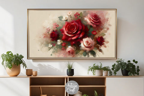 Roses Frame TV art, bouquet of red roses, Valentine Frame TV art Digital Pattern Artisan Craft SVG 